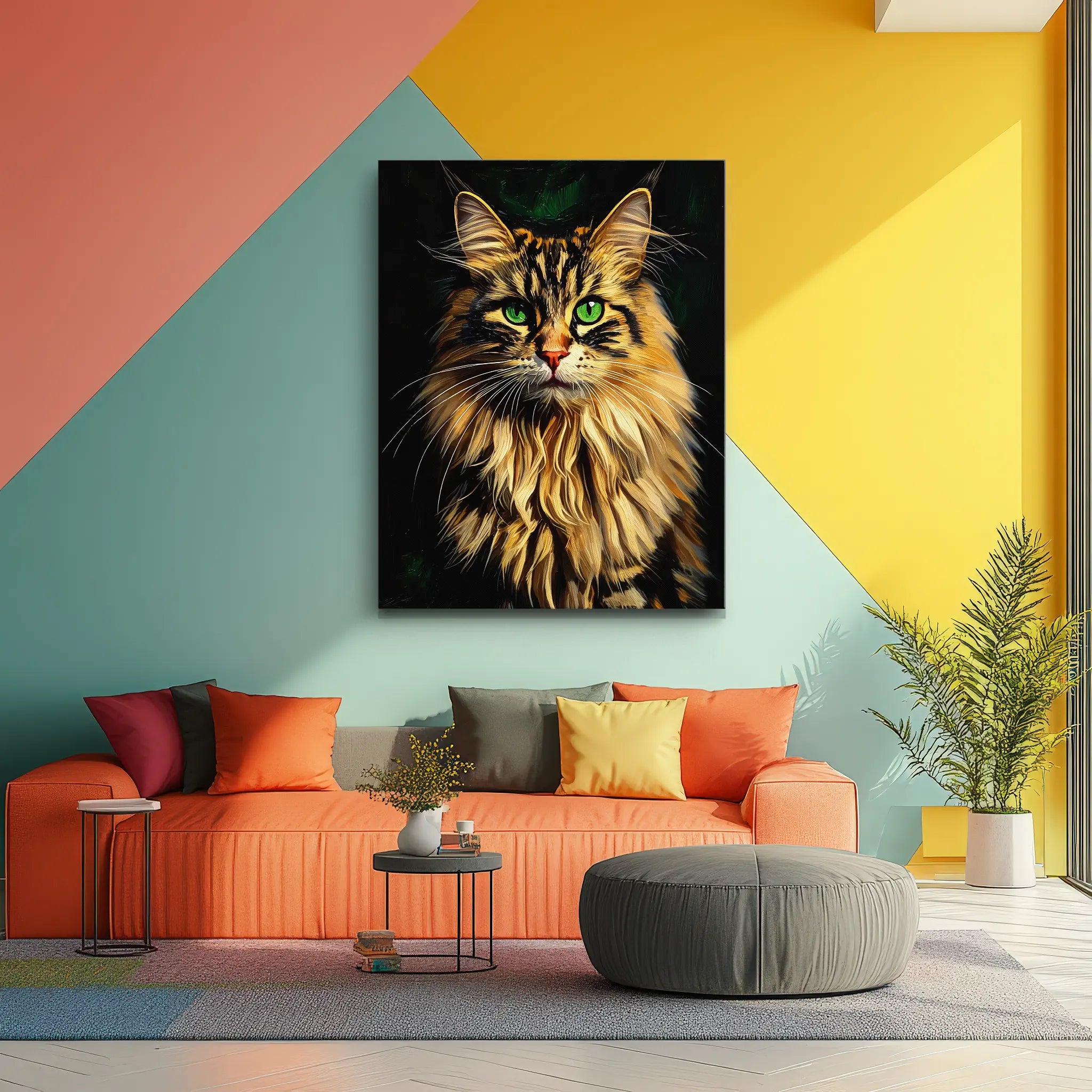 Intense Green-Eyed Tabby Cat Giclée Print 456034 Visual Wall Art AR3:4V-AR4:5V Giclée Print