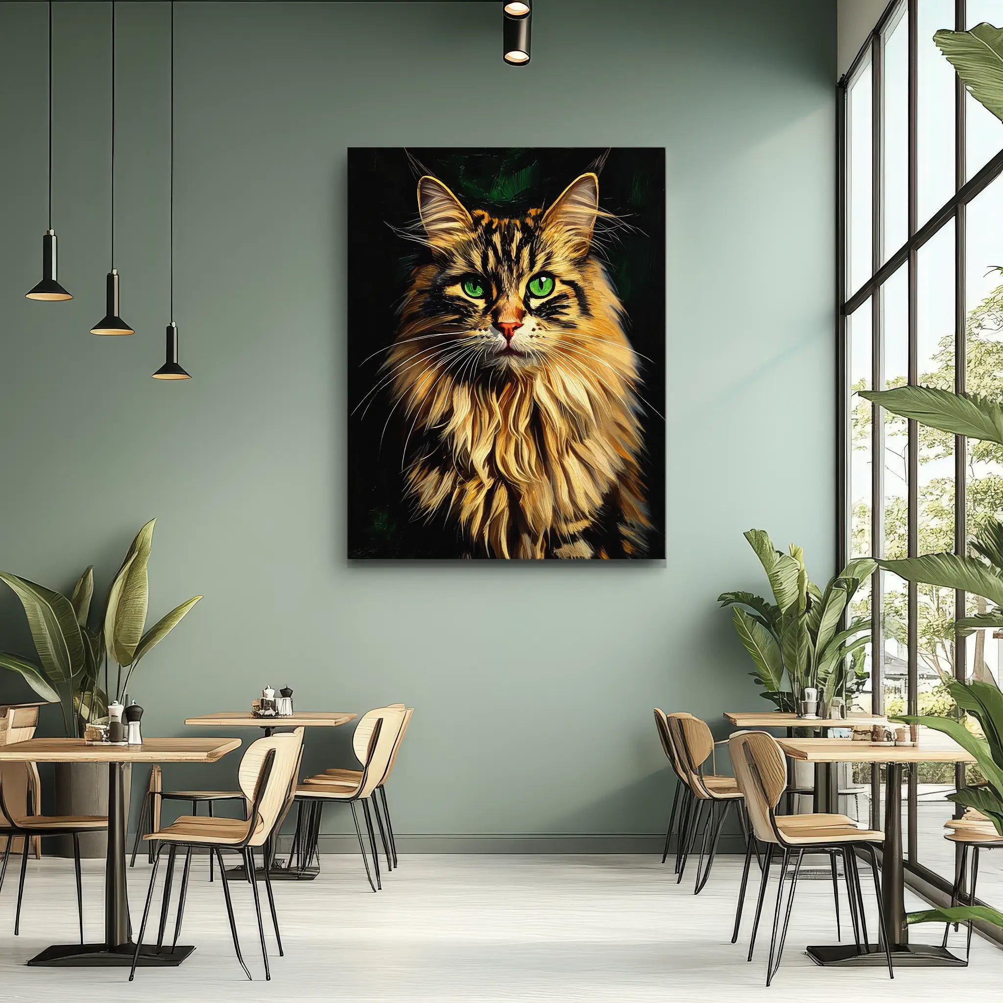 Intense Green-Eyed Tabby Cat Giclée Print 456034 Visual Wall Art AR3:4V-AR4:5V Giclée Print