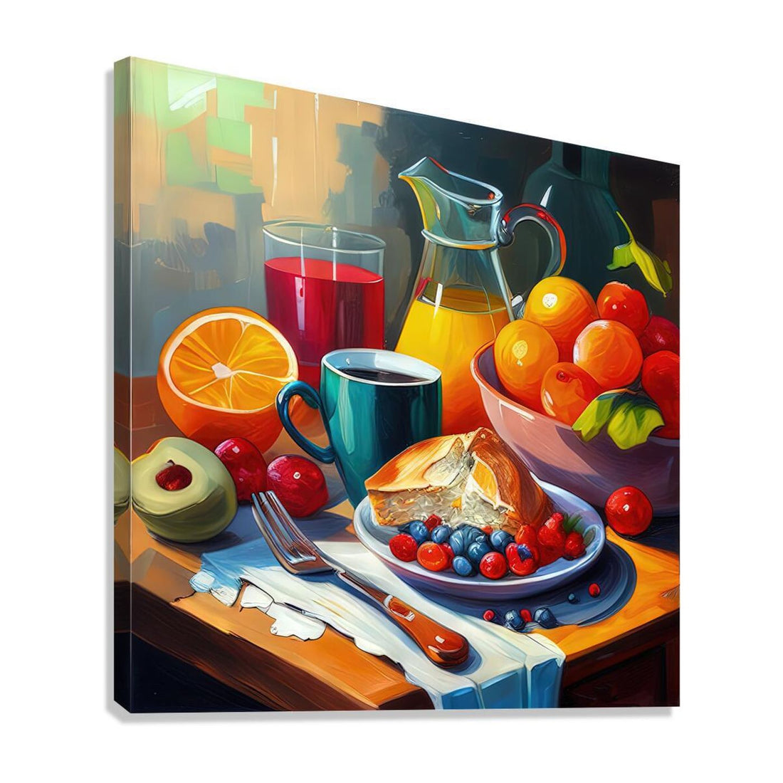 Juice And Fruits Breakfast Food, Still Life Art Print 11707 Giclée Stretched Canvas Print Visual Wall Art