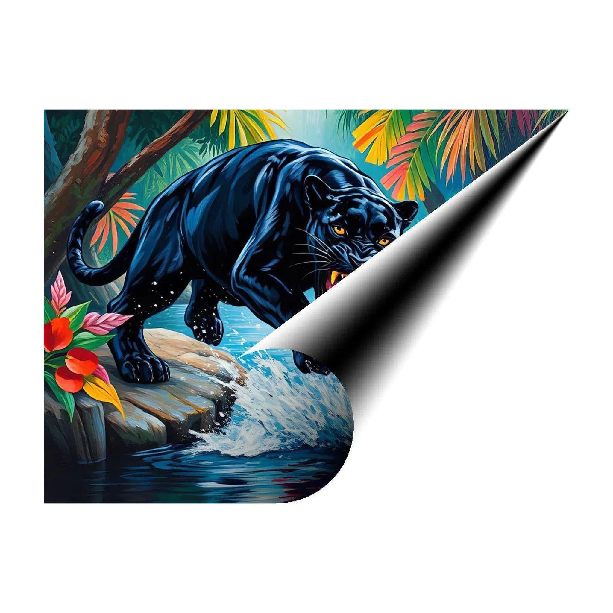 Jumping Black Panther, Animal Art Print 43823 Giclée Rolled Canvas Print Visual Wall Art