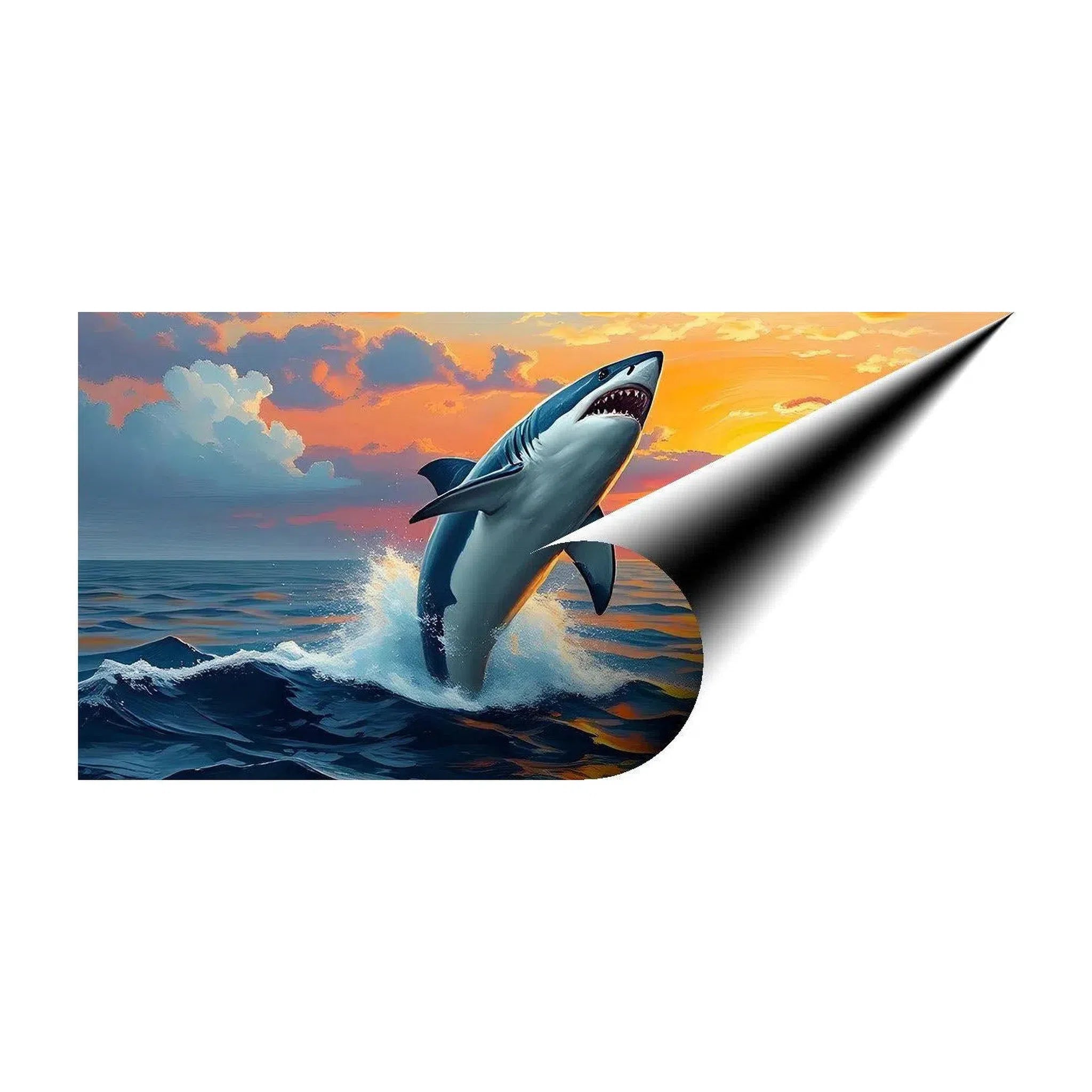 Jumping Shark At Sunset, Animal Art Print 21402 Giclée Fine Art Matte Paper Print Visual Wall Art