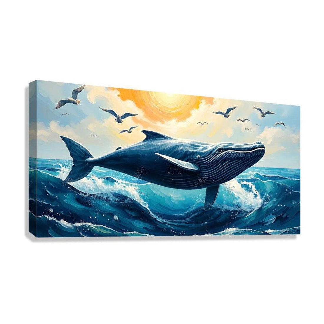 Jumping Whale, Animal Art Print 21501 Giclée Stretched Canvas Print Visual Wall Art