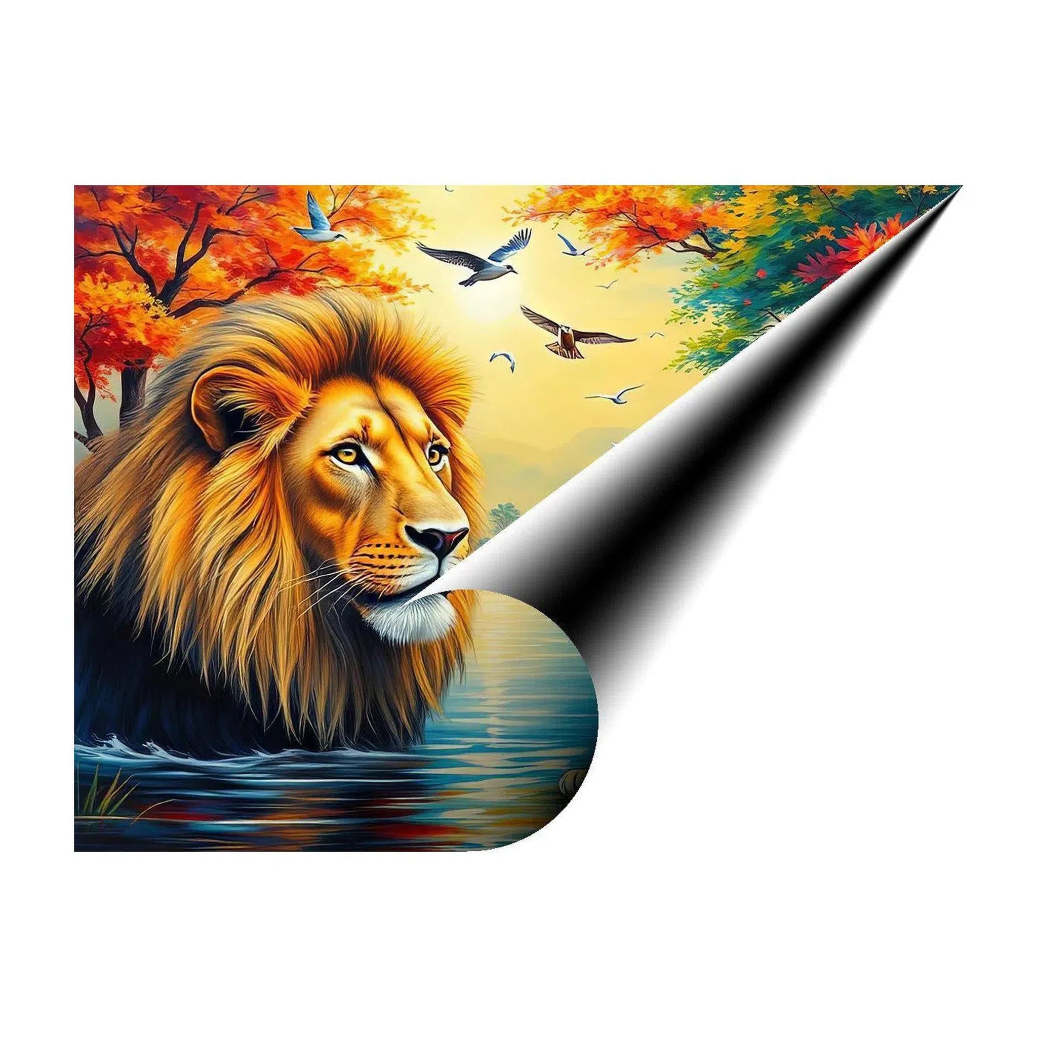 King Lion And Cubs, Animal Art Print 43824 Giclée Rolled Canvas Print Visual Wall Art