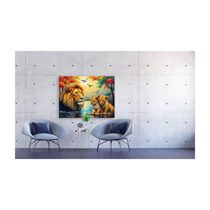 King Lion And Cubs, Animal Art Print 43824 Visual Wall Art