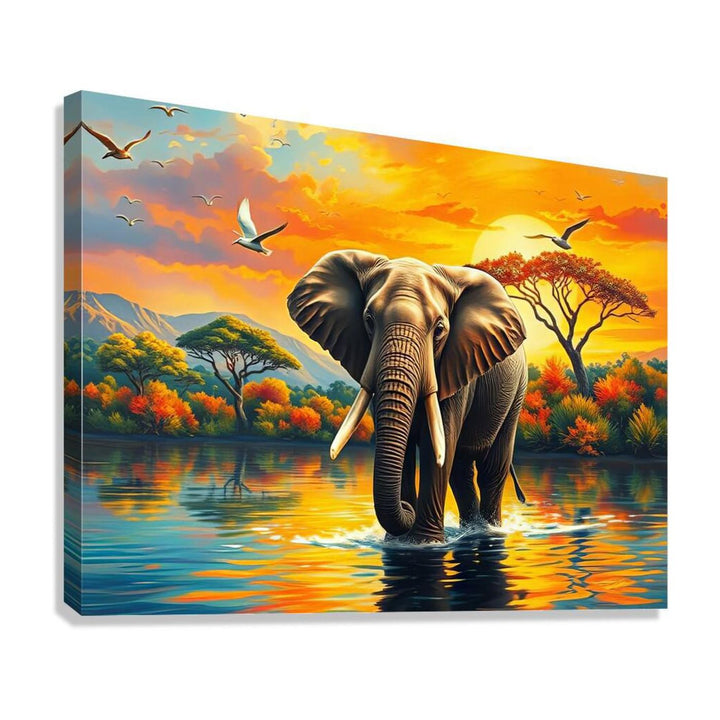 Large Mammal Elephant In Water, Animal Art Print 43825 Giclée Stretched Canvas Print Visual Wall Art