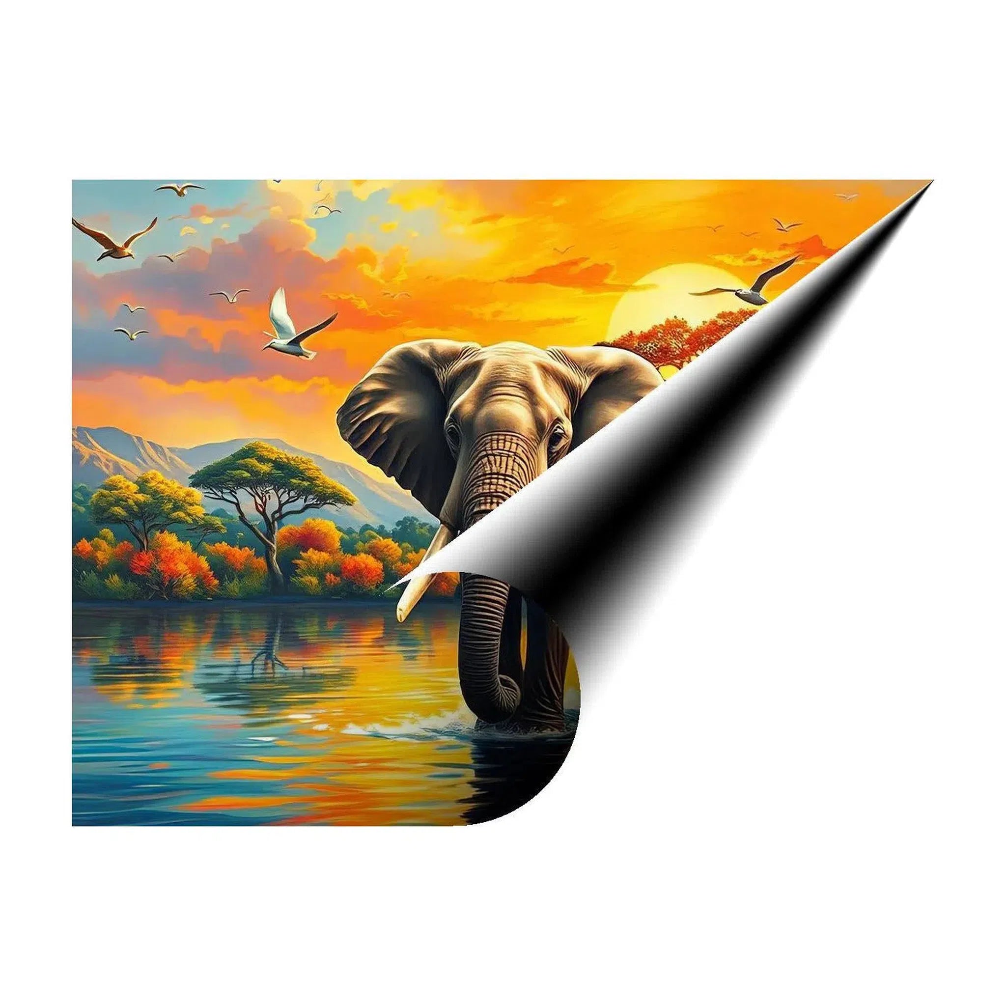 Large Mammal Elephant In Water, Animal Art Print 43825 Giclée Fine Art Matte Paper Print Visual Wall Art