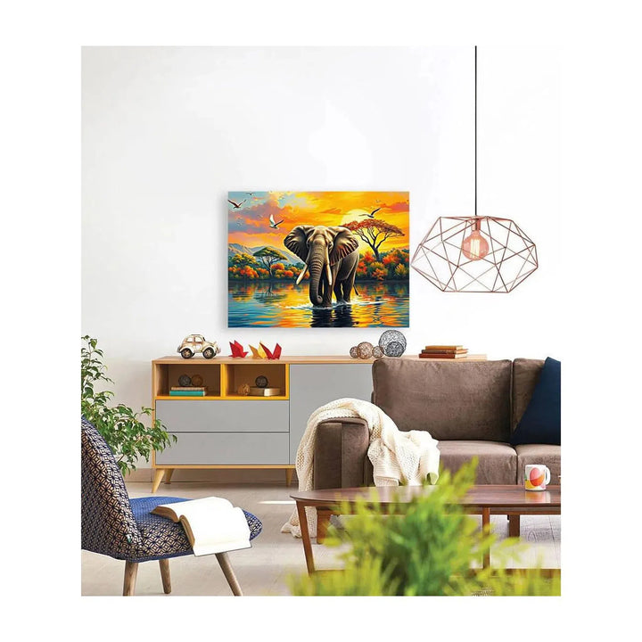 Large Mammal Elephant In Water, Animal Art Print 43825 Visual Wall Art