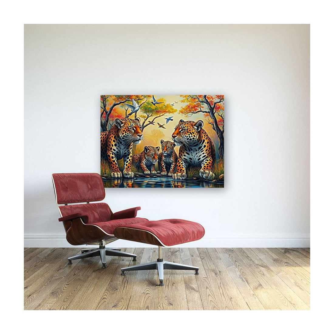 Leopards Surrounded By Birds, Animal Art Print 43828 Visual Wall Art