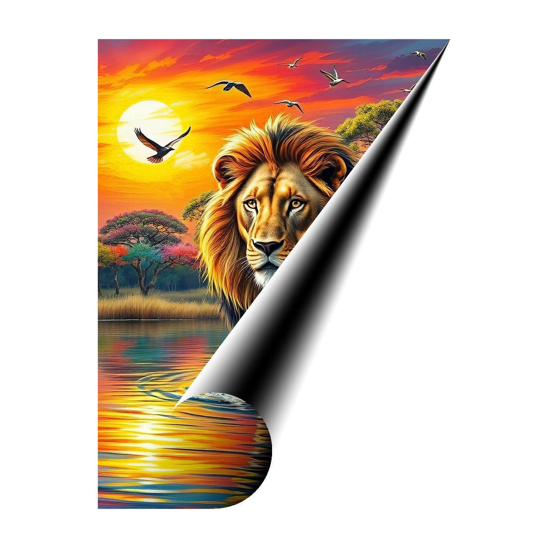 Lion Portrait Standing In Water, Animal Art Print 34820 Giclee Rolled Canvas Print Visual Wall Art