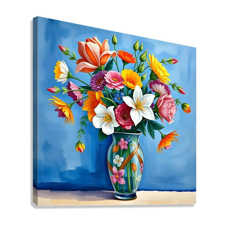 Lively Flowers Vase Still Life Print-11915 Giclée Stretched Canvas Print Visual Wall Art