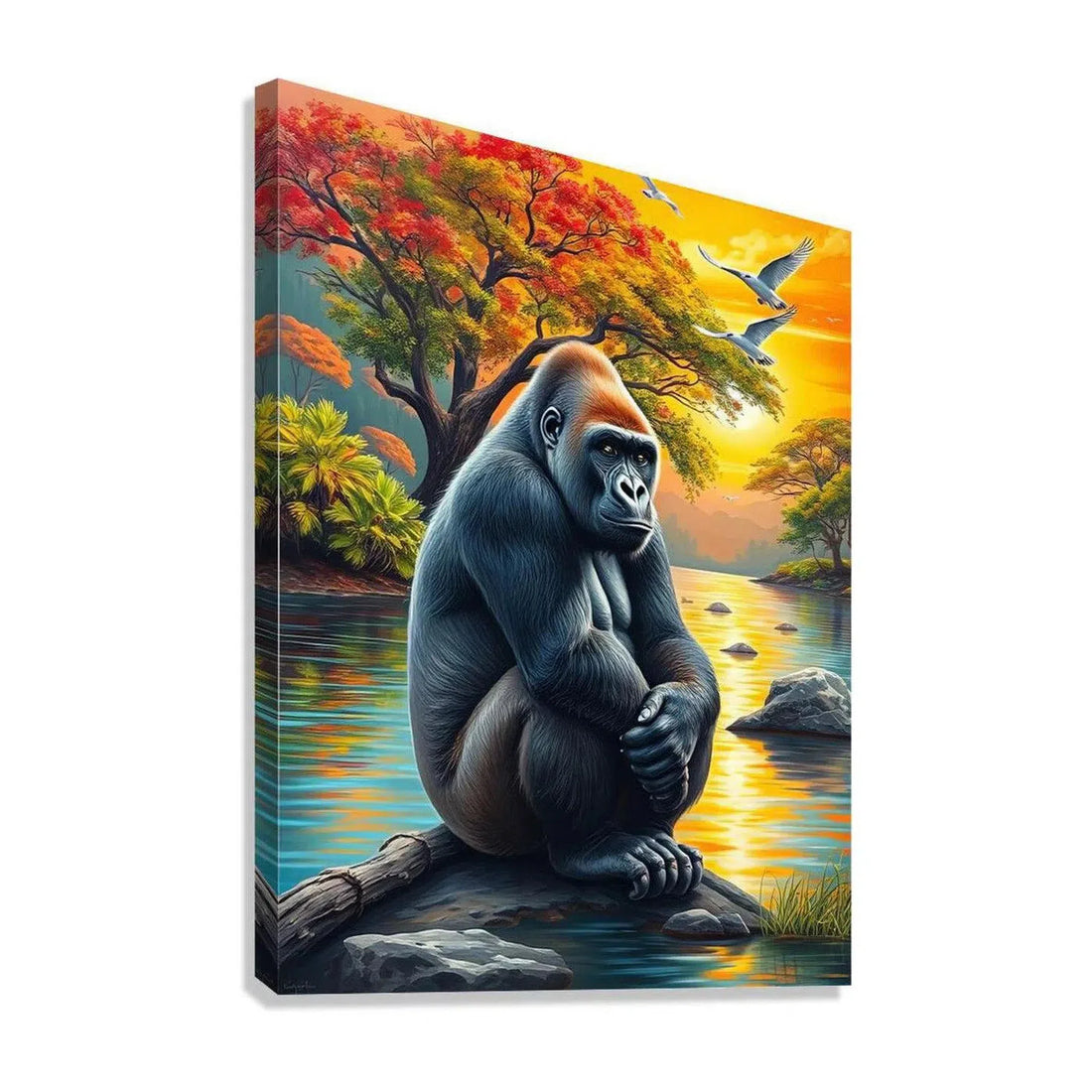 Lonely Gorilla Sitting, Animal Art Print 34821 Giclée Stretched Canvas Print Visual Wall Art