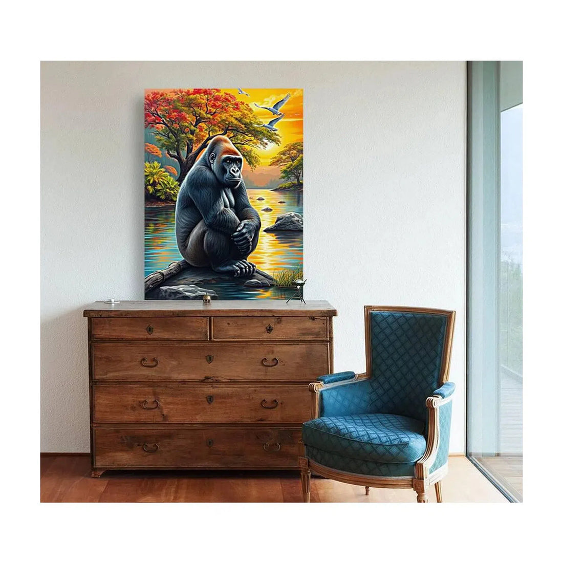 Lonely Gorilla Sitting, Animal Art Print 34821 Visual Wall Art