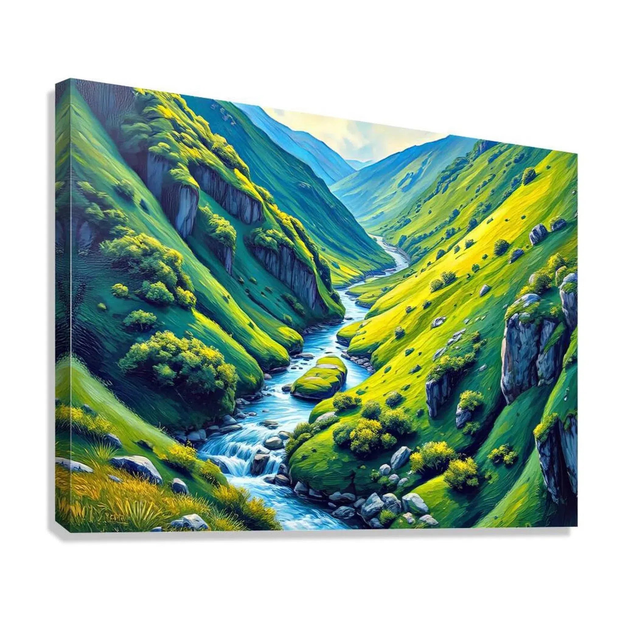 Lush Green Valley Nature Art Print 43714 Giclée Stretched Canvas Print Visual Wall Art
