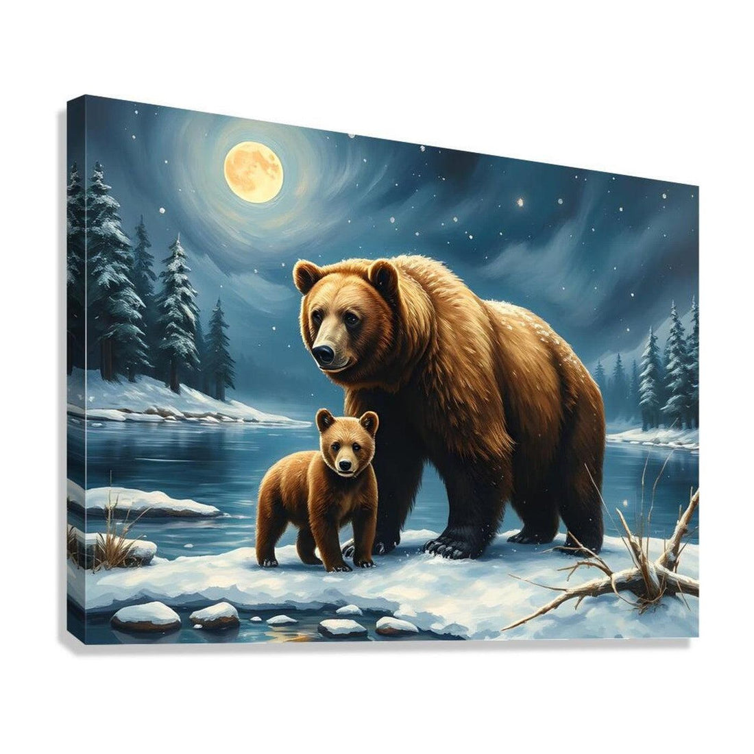 Mama Brown Bear And Cub, Animal Art Print 43801 Giclée Stretched Canvas Print Visual Wall Art