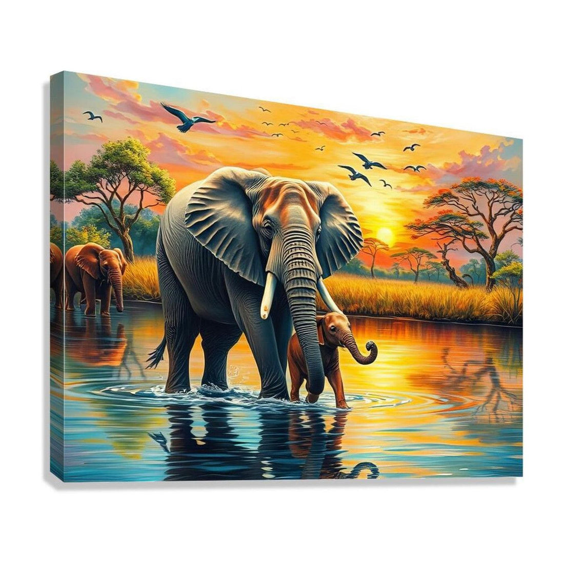 Mammoth Elephant And Calf, Animal Art Print 43838 Giclée Stretched Canvas Print Visual Wall Art