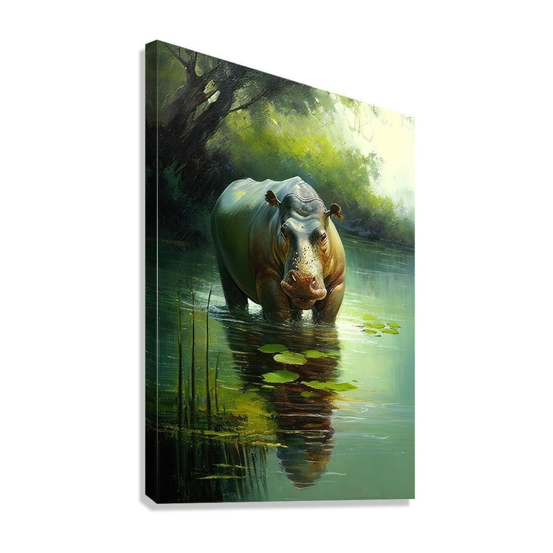 Mastodon Hippo Walking In Water, Animal Art Print 23503 Giclée Stretched Canvas Print Visual Wall Art