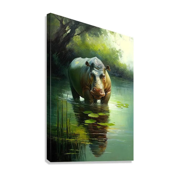 Mastodon Hippo Walking In Water, Animal Art Print 23503 Giclée Stretched Canvas Print Visual Wall Art