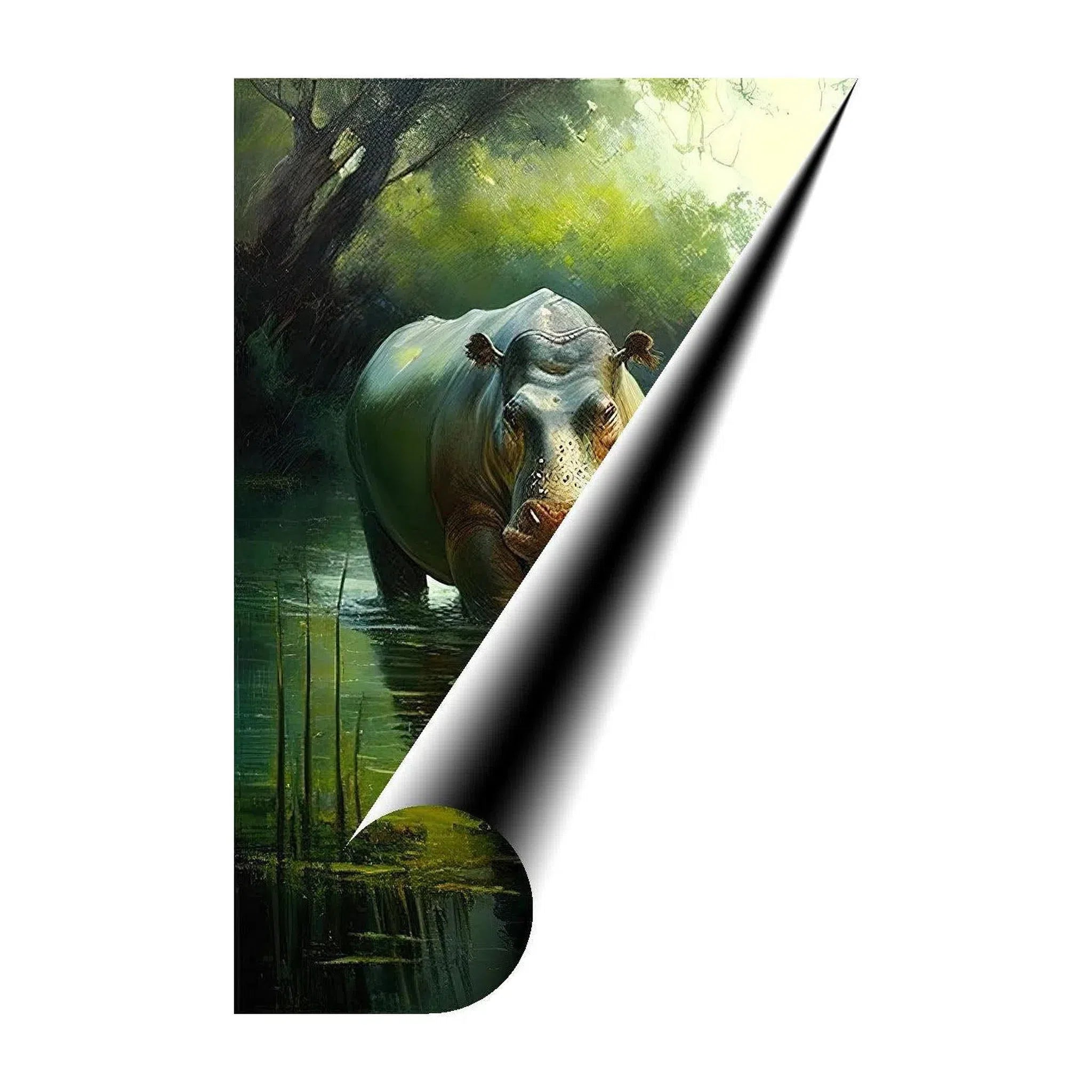 Mastodon Hippo Walking In Water, Animal Art Print 23503 Giclée Rolled Canvas Print Visual Wall Art