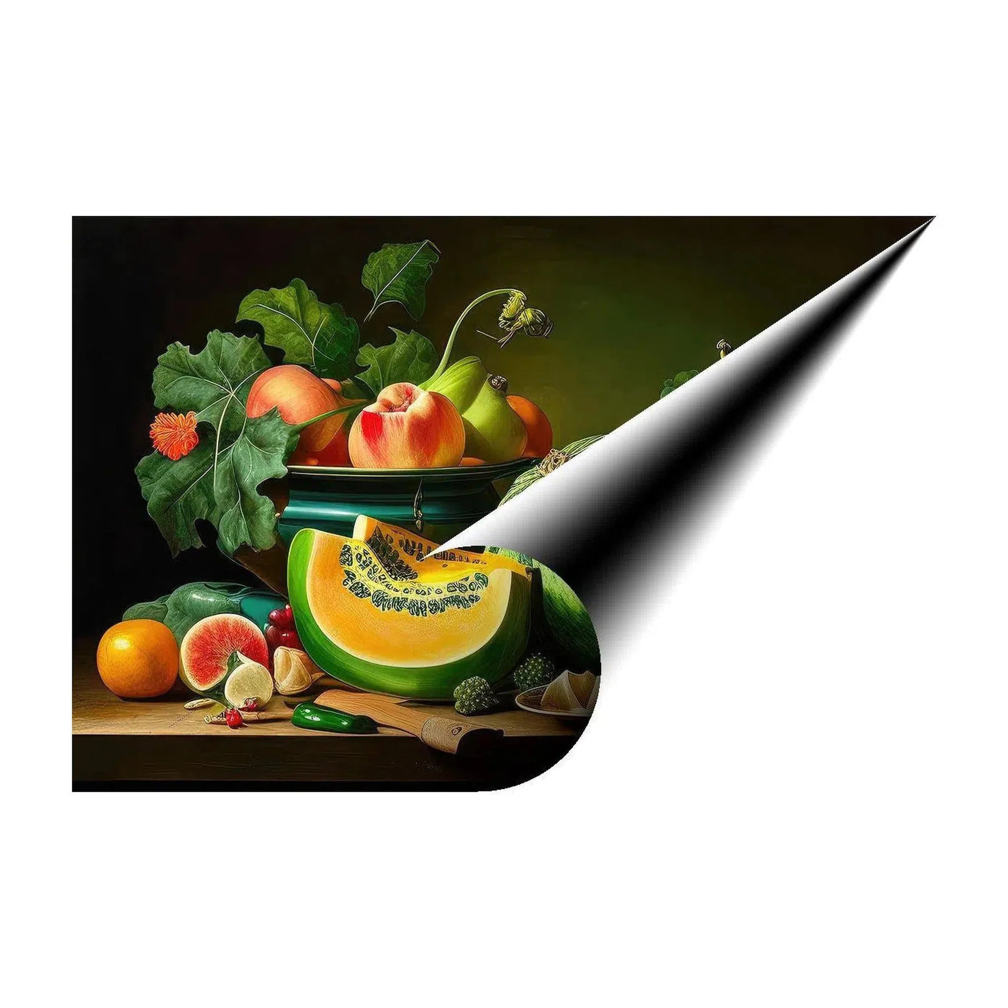 Melons With A Bowl Of Mixed Fruit, Still Life Nature Art Print 32623 Giclée Fine Art Matte Paper Print Visual Wall Art