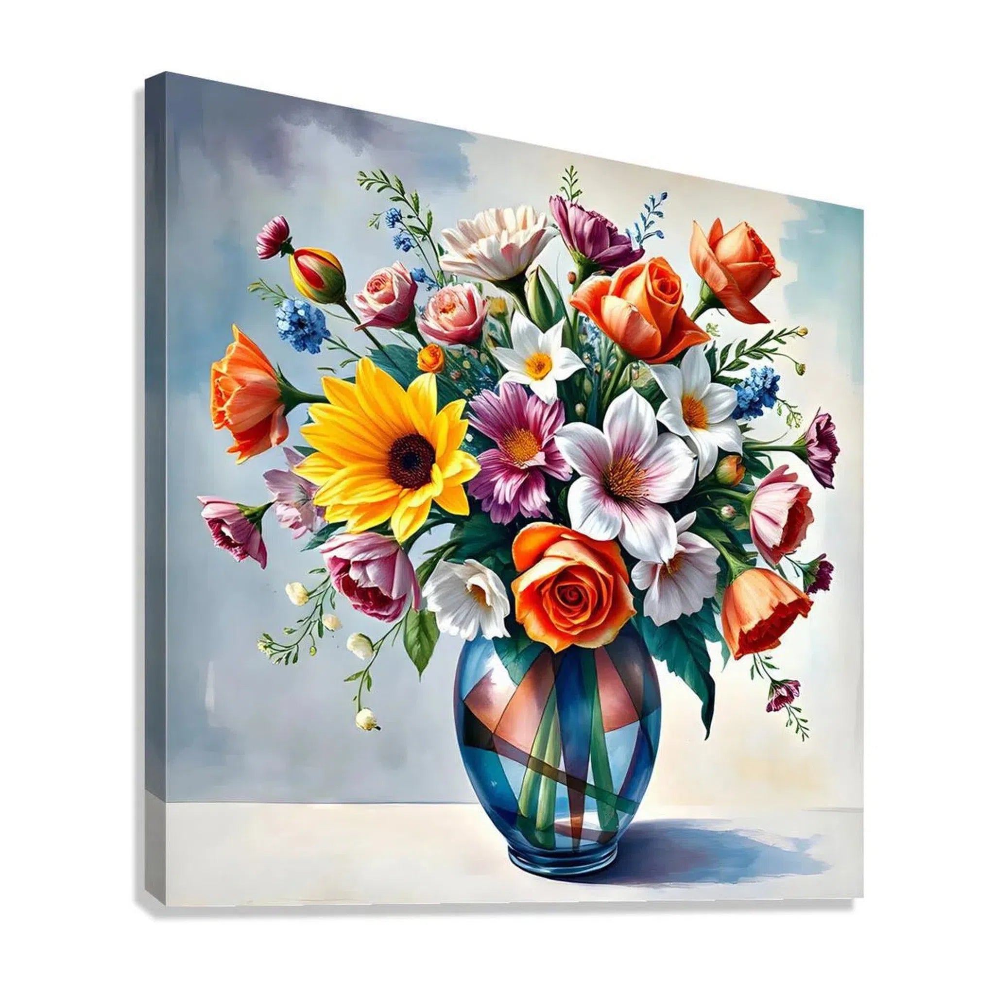 Mixed Lowerettes In Vase Still Life Print-11916 Giclée Stretched Canvas Print Visual Wall Art