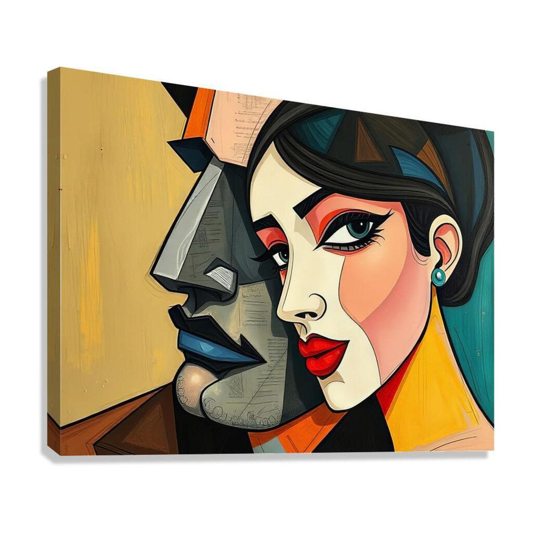 Modern Elegance Dual Portrait, Abstract Art Print 43624 Giclée Stretched Canvas Print Visual Wall Art