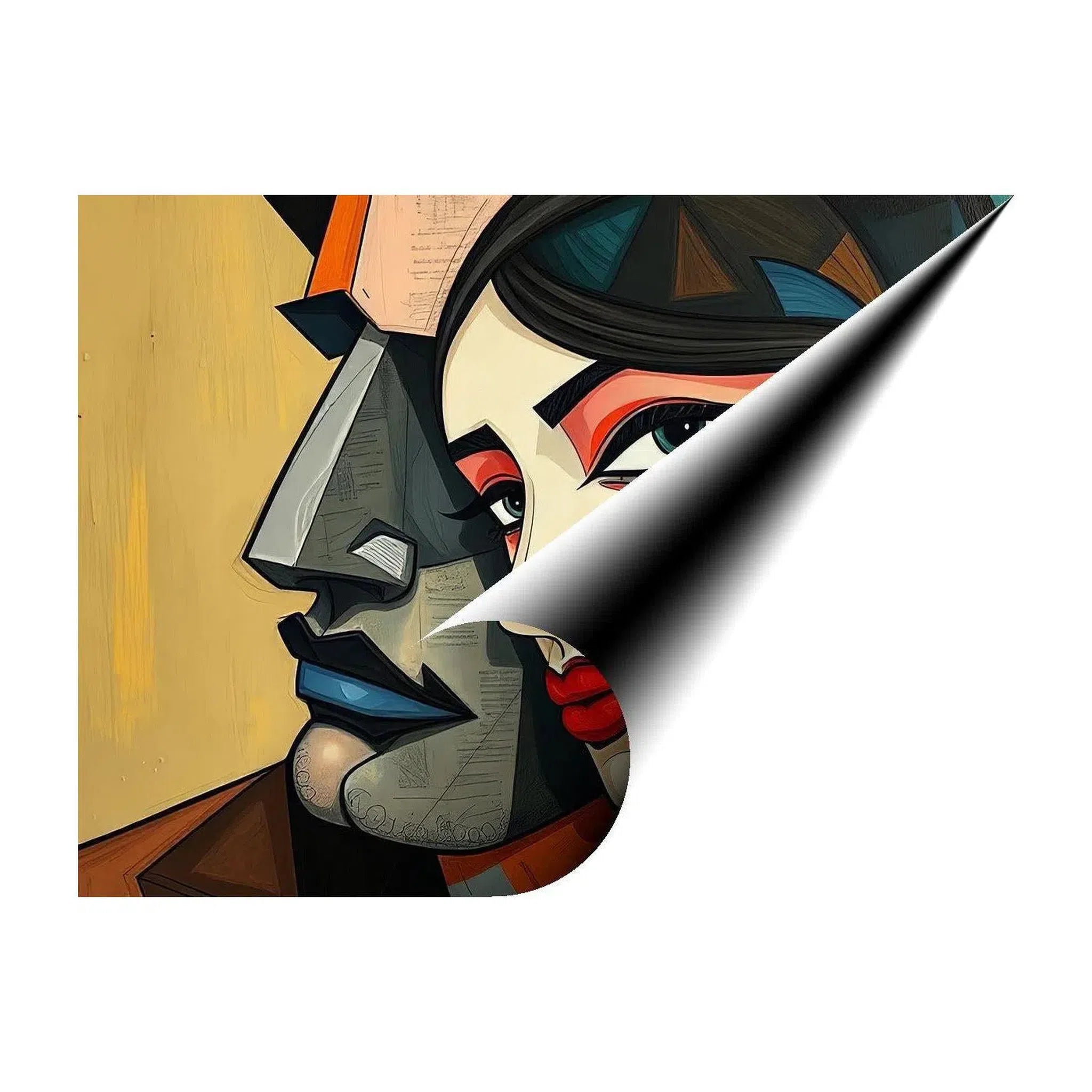 Modern Elegance Dual Portrait, Abstract Art Print 43624 Giclée Rolled Canvas Print Visual Wall Art