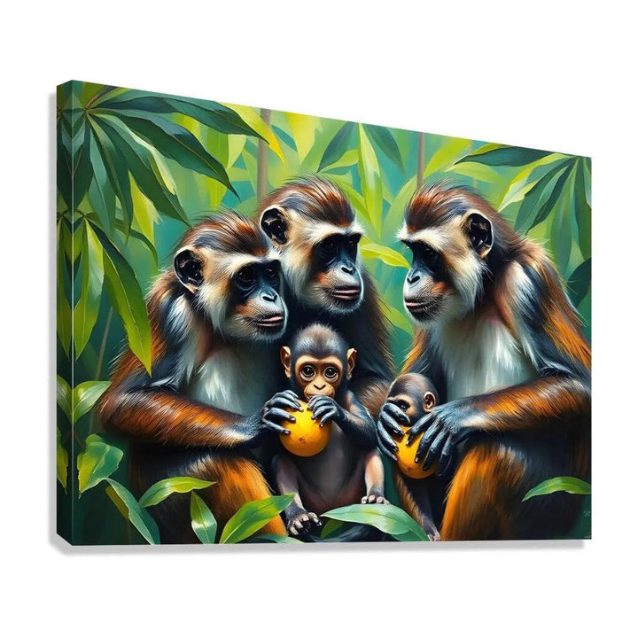 Monkeys And Infants Gathering, Animal Art Print 43808 Giclée Stretched Canvas Print Visual Wall Art