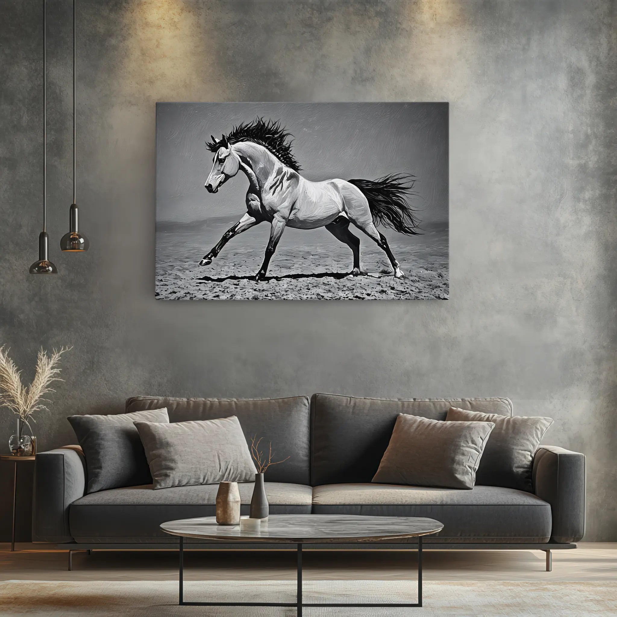 Monochrome Horse Galloping Giclée Print 322003 Visual Wall Art AR3:2H Giclée Print