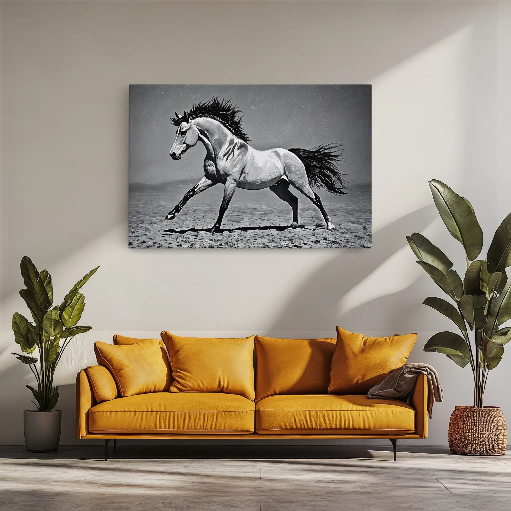 Monochrome Horse Galloping Giclée Print 322003 Visual Wall Art AR3:2H Giclée Print