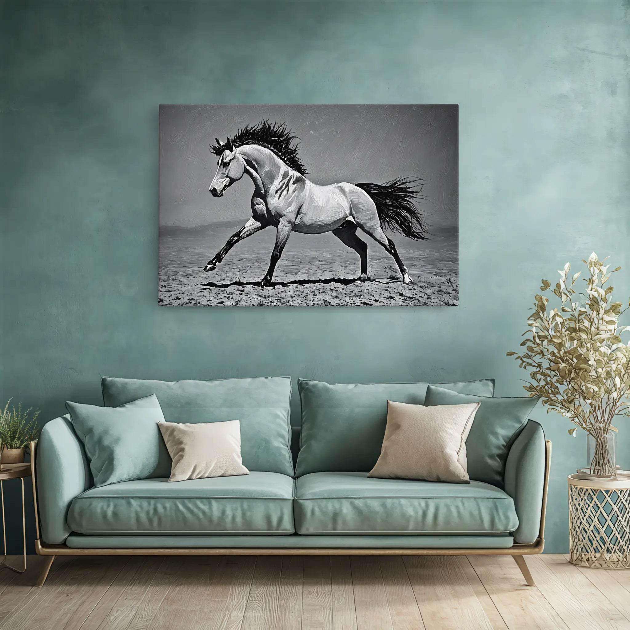 Monochrome Horse Galloping Giclée Print 322003 Visual Wall Art AR3:2H Giclée Print
