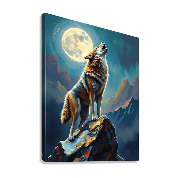 Moonlight Wolf Howling, Animal Art Print 34800 Giclée Stretched Canvas Print Visual Wall Art