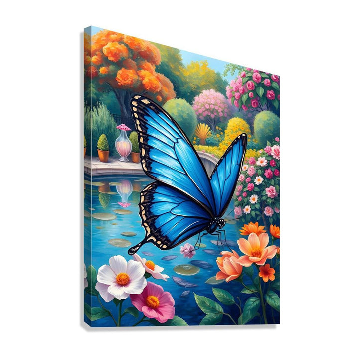 Morpho Blue Butterfly In The Garden, Bird Art Print 34214 Giclée Stretched Canvas Print Visual Wall Art