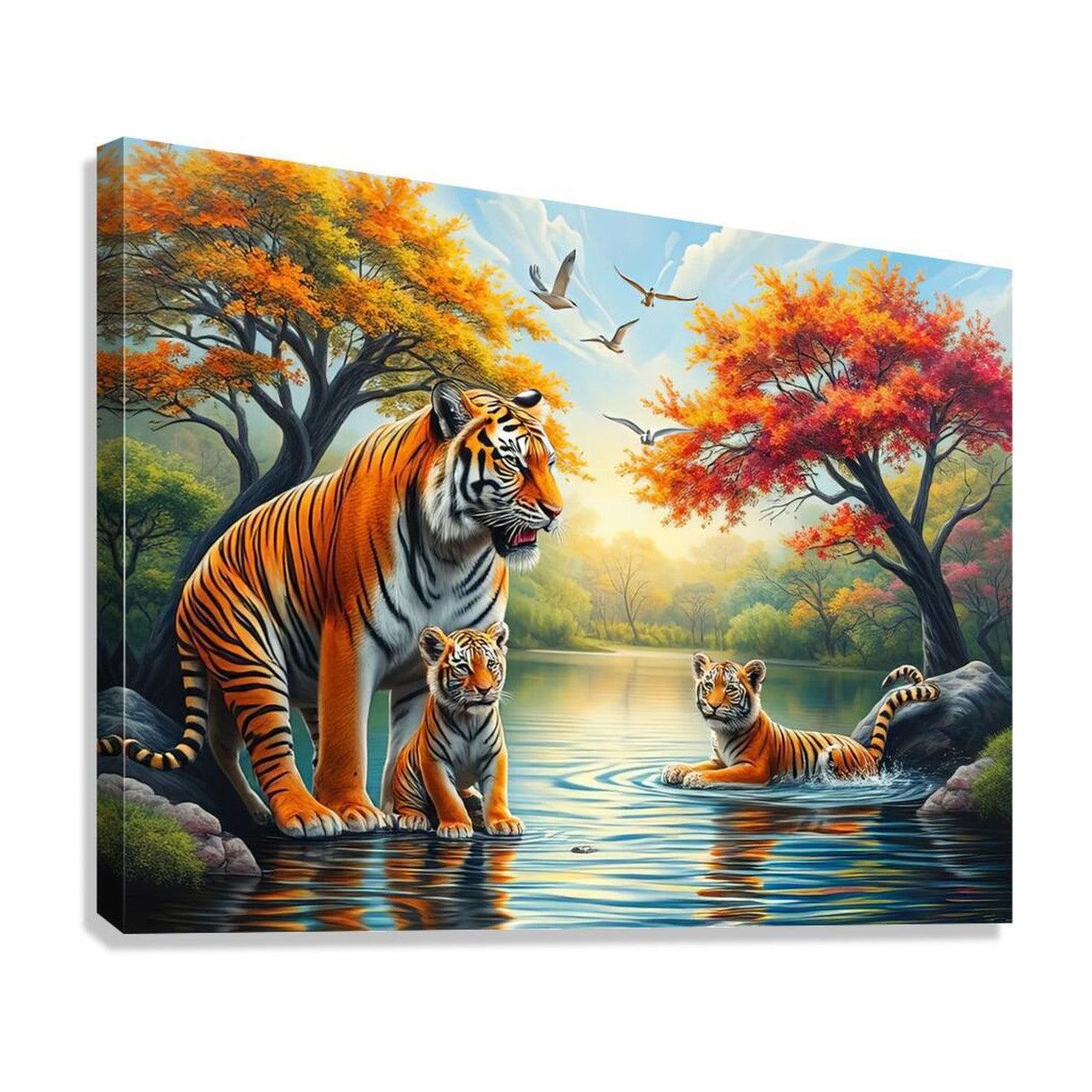 Mother Tiger With Cubs, Animal Art Print 43843 Giclée Stretched Canvas Print Visual Wall Art