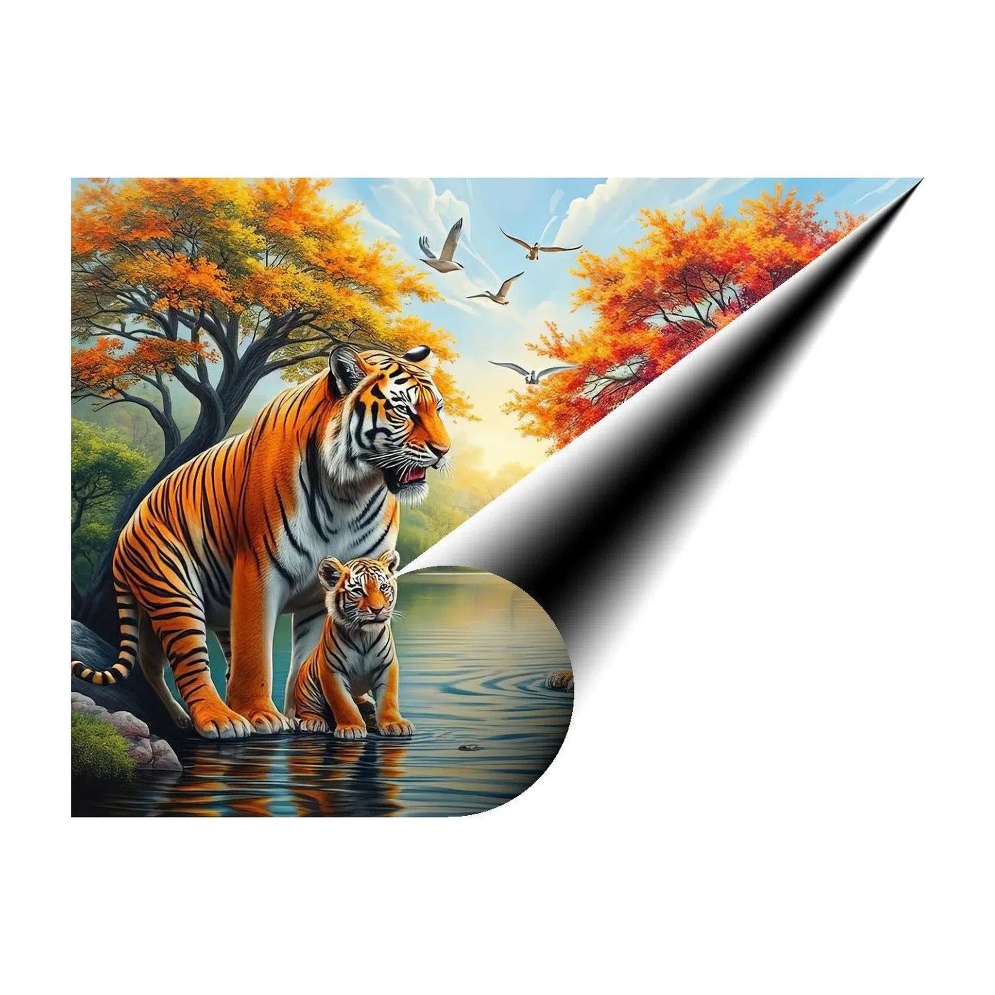 Mother Tiger With Cubs, Animal Art Print 43843 Giclée Rolled Canvas Print Visual Wall Art