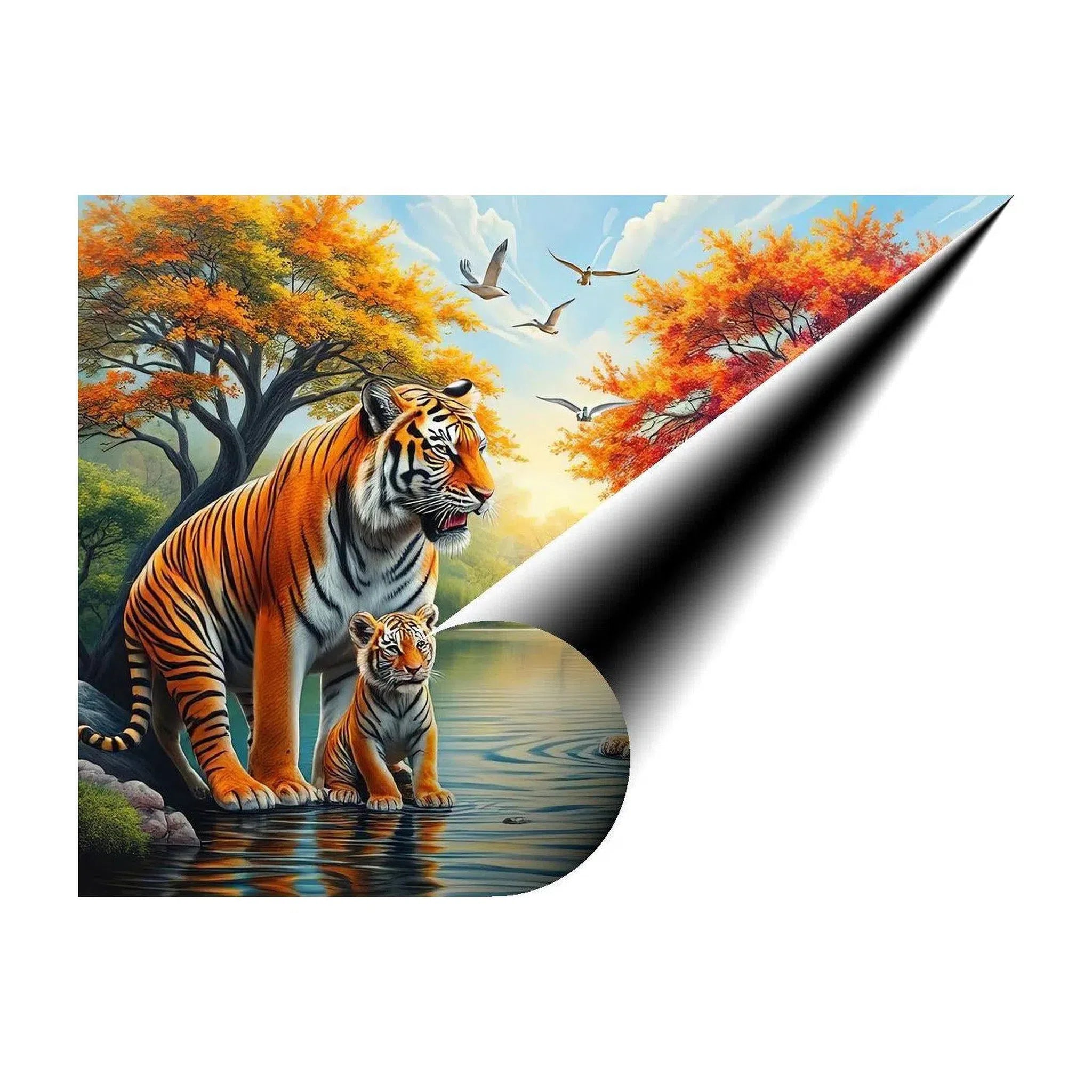 Mother Tiger With Cubs, Animal Art Print 43843 Giclée Fine Art Matte Paper Print Visual Wall Art