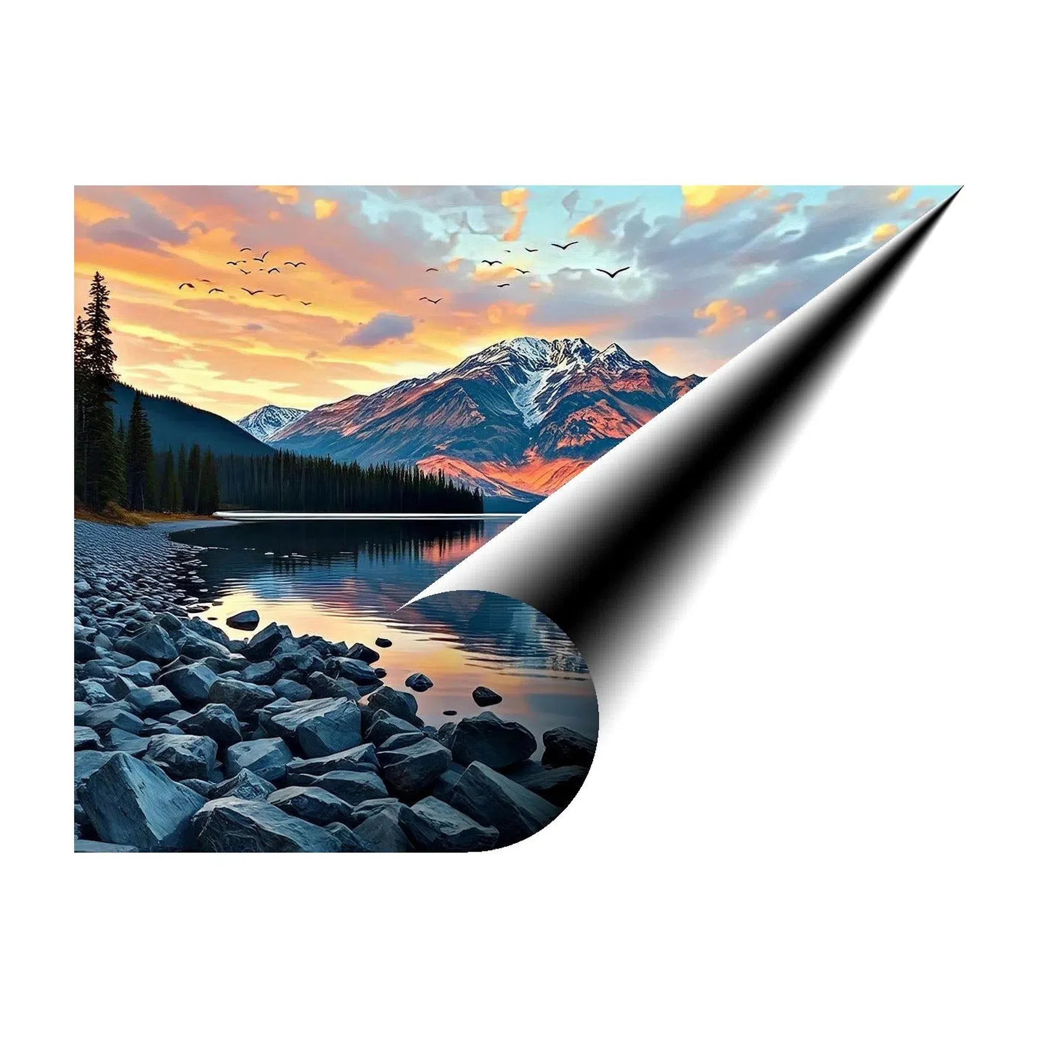 Mountain Lake Scene Sunrise Nature Art Print-43717 Giclée Fine Art Matte Paper Print Visual Wall Art