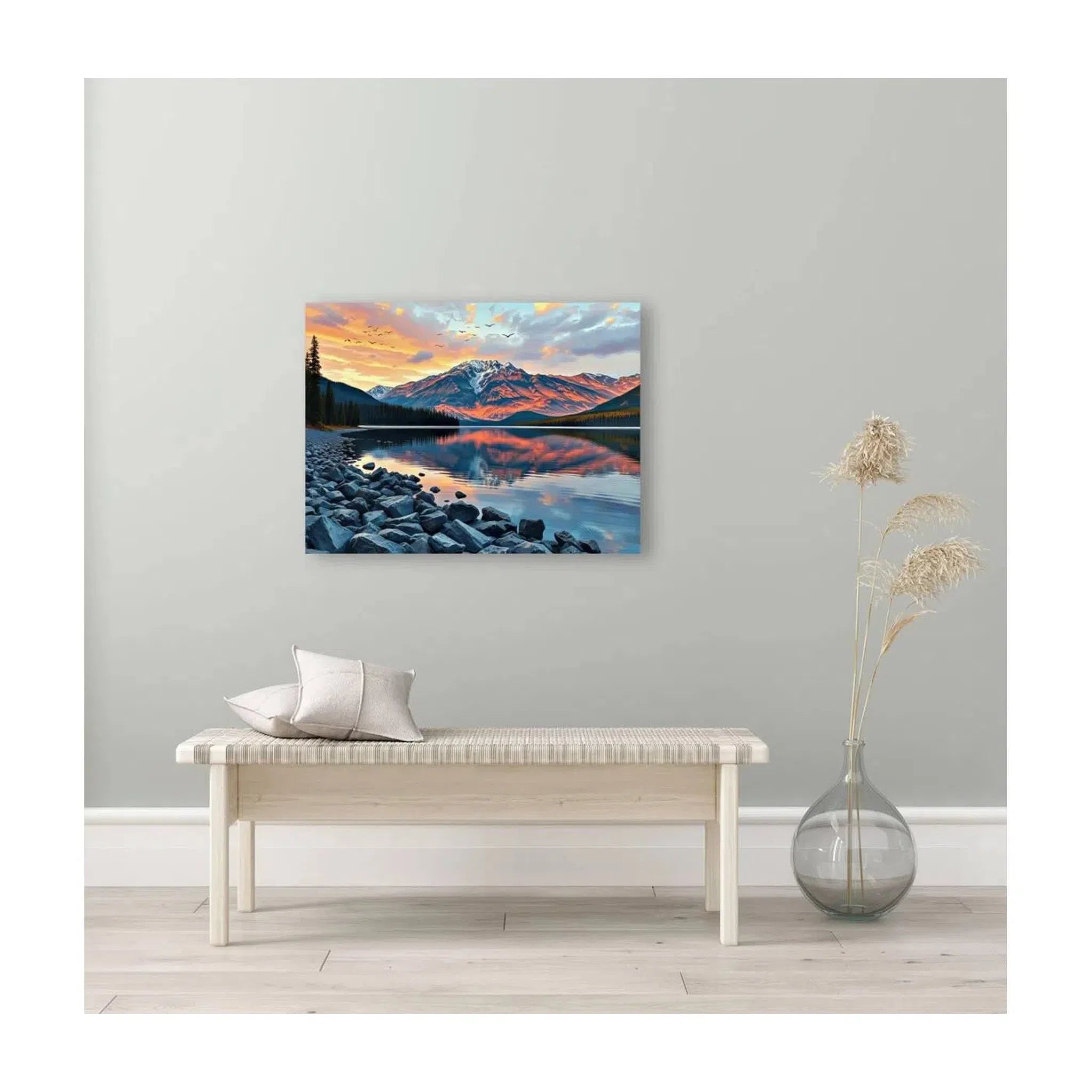 Mountain Lake Scene Sunrise Nature Art Print-43717 Visual Wall Art