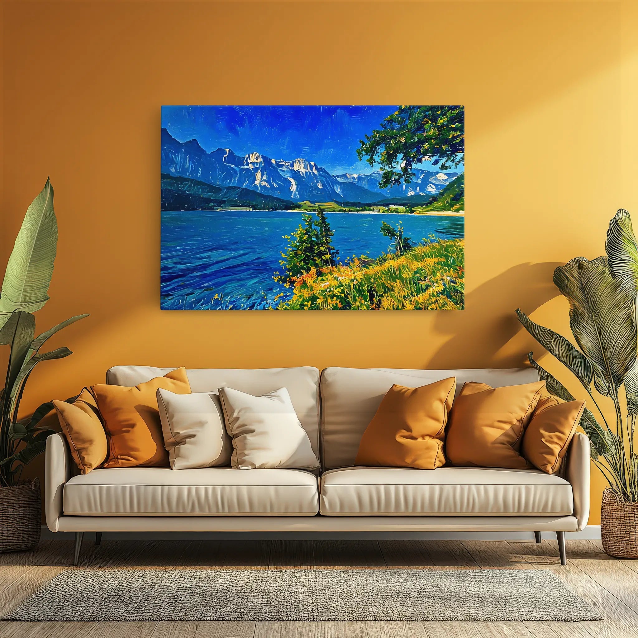 Mountain Lake with Foreground Flowers Giclée Print 323033 Visual Wall Art AR3:2H Giclée Print