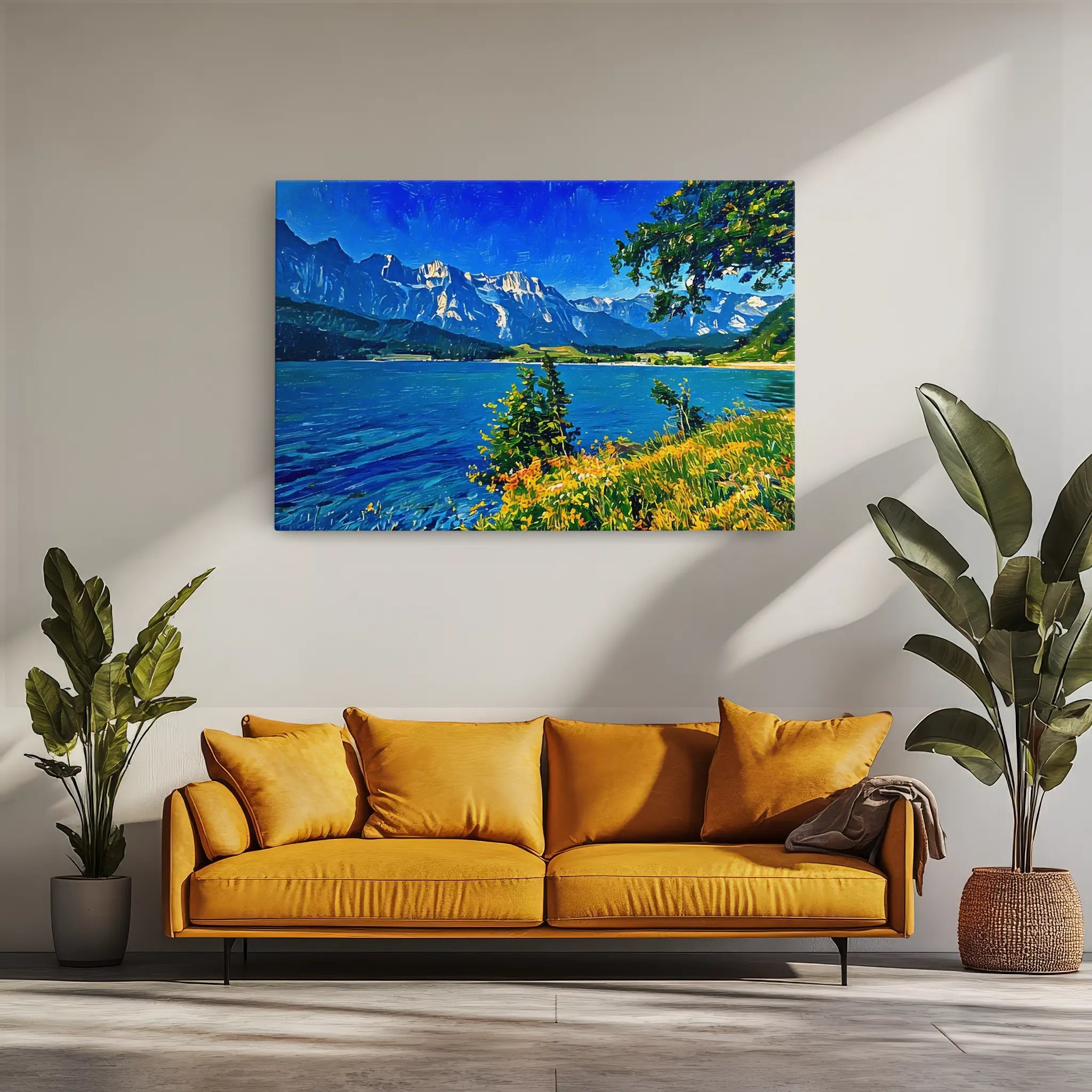 Mountain Lake with Foreground Flowers Giclée Print 323033 Visual Wall Art AR3:2H Giclée Print