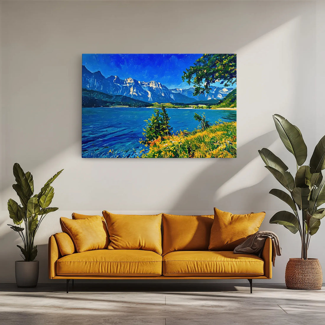 Mountain Lake with Foreground Flowers Giclée Print 323033 Visual Wall Art AR3:2H Giclée Print