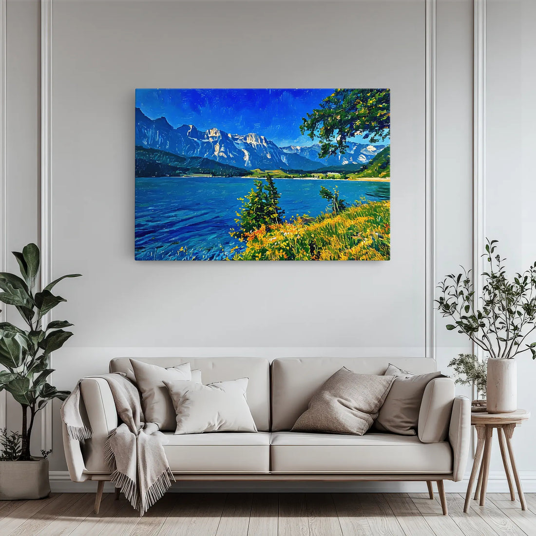 Mountain Lake with Foreground Flowers Giclée Print 323033 Visual Wall Art AR3:2H Giclée Print