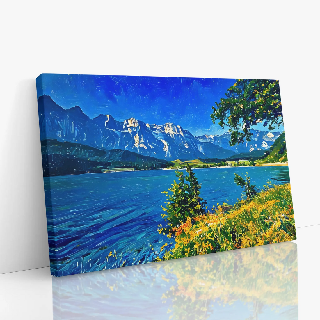Mountain Lake with Foreground Flowers Giclée Print 323033 Visual Wall Art AR3:2H Giclée Print