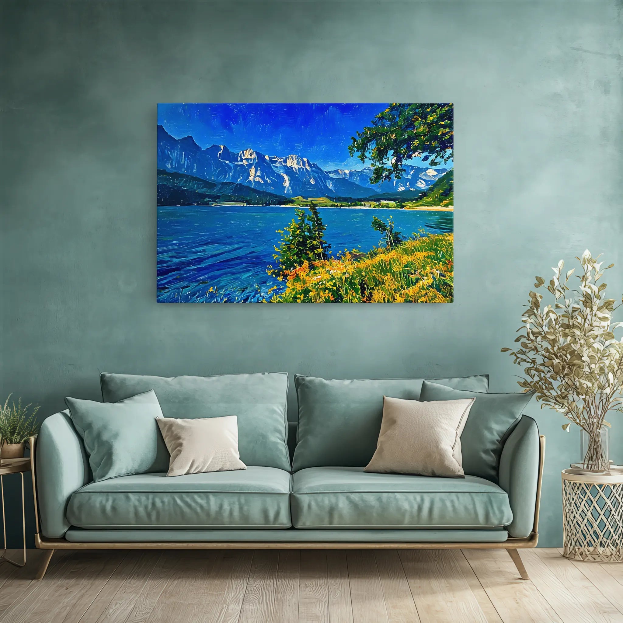 Mountain Lake with Foreground Flowers Giclée Print 323033 Visual Wall Art AR3:2H Giclée Print