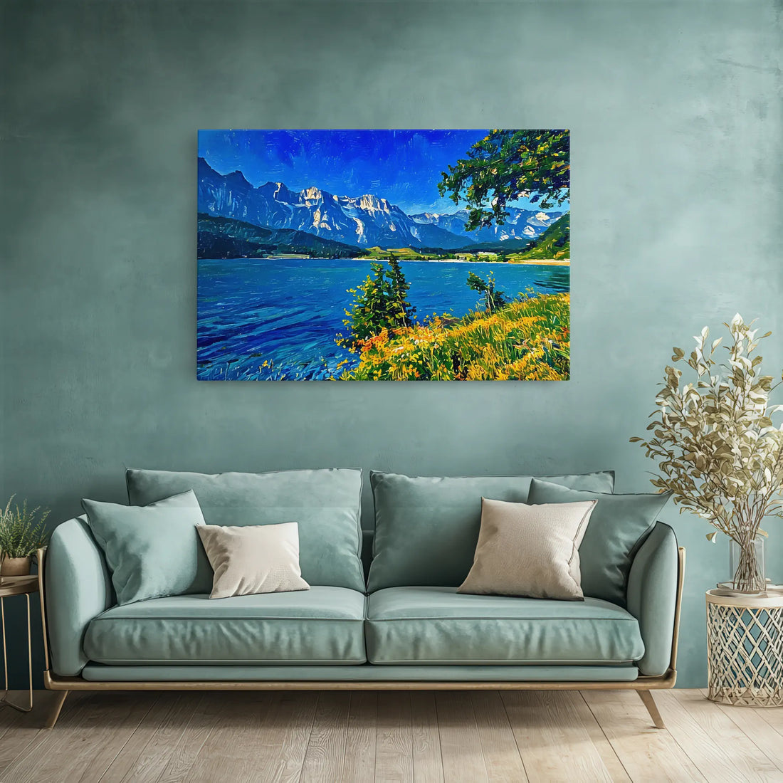 Mountain Lake with Foreground Flowers Giclée Print 323033 Visual Wall Art AR3:2H Giclée Print