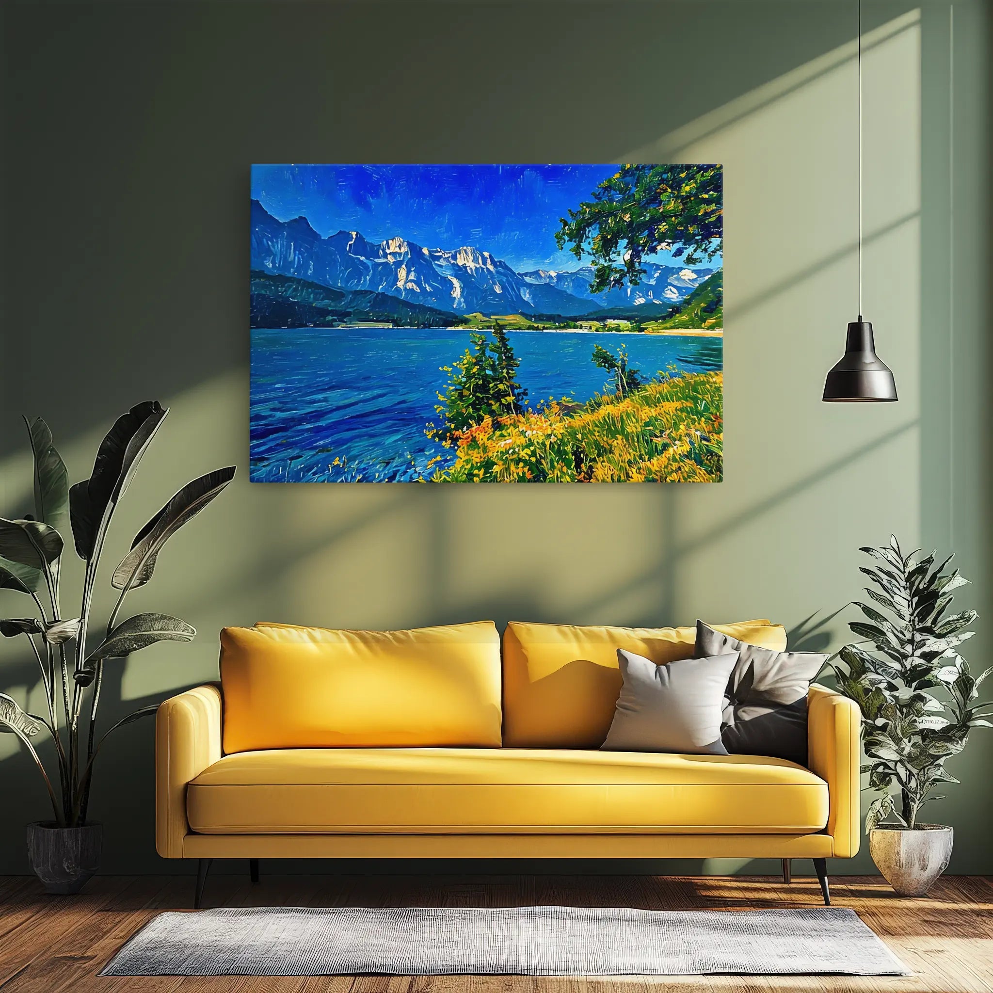 Mountain Lake with Foreground Flowers Giclée Print 323033 Visual Wall Art AR3:2H Giclée Print