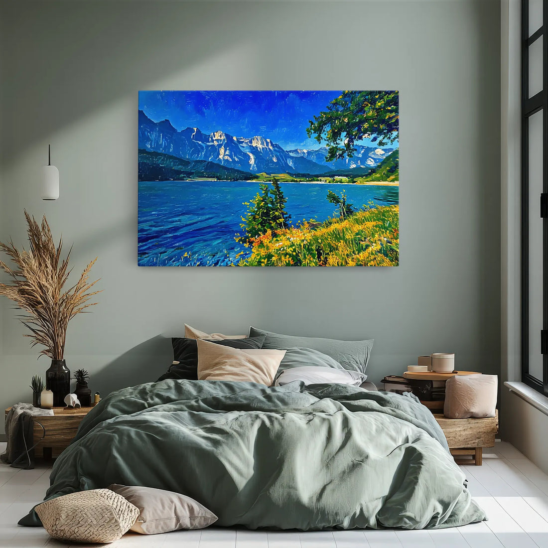 Mountain Lake with Foreground Flowers Giclée Print 323033 Visual Wall Art AR3:2H Giclée Print