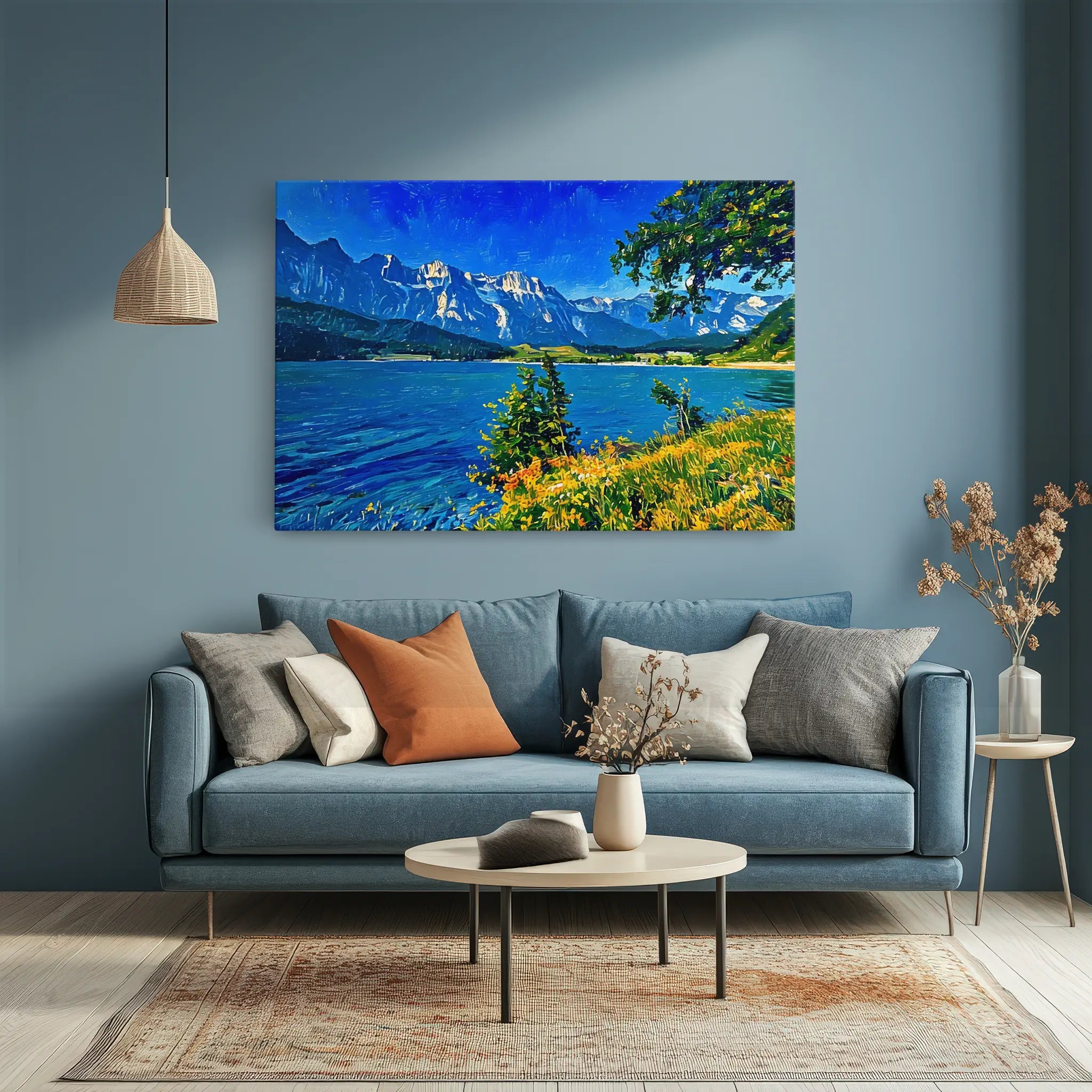 Mountain Lake with Foreground Flowers Giclée Print 323033 Visual Wall Art AR3:2H Giclée Print