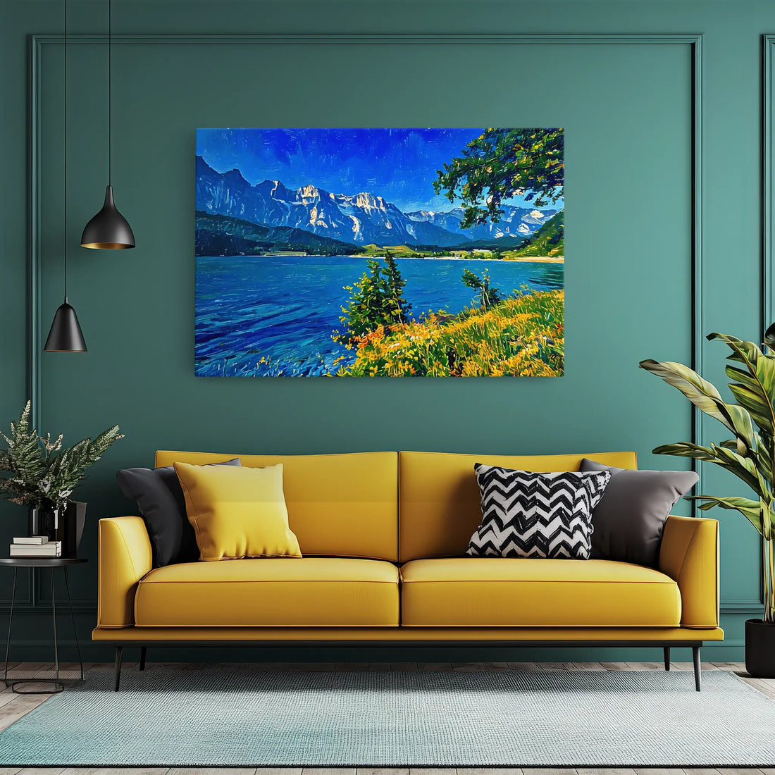 Mountain Lake with Foreground Flowers Giclée Print 323033 Visual Wall Art AR3:2H Giclée Print