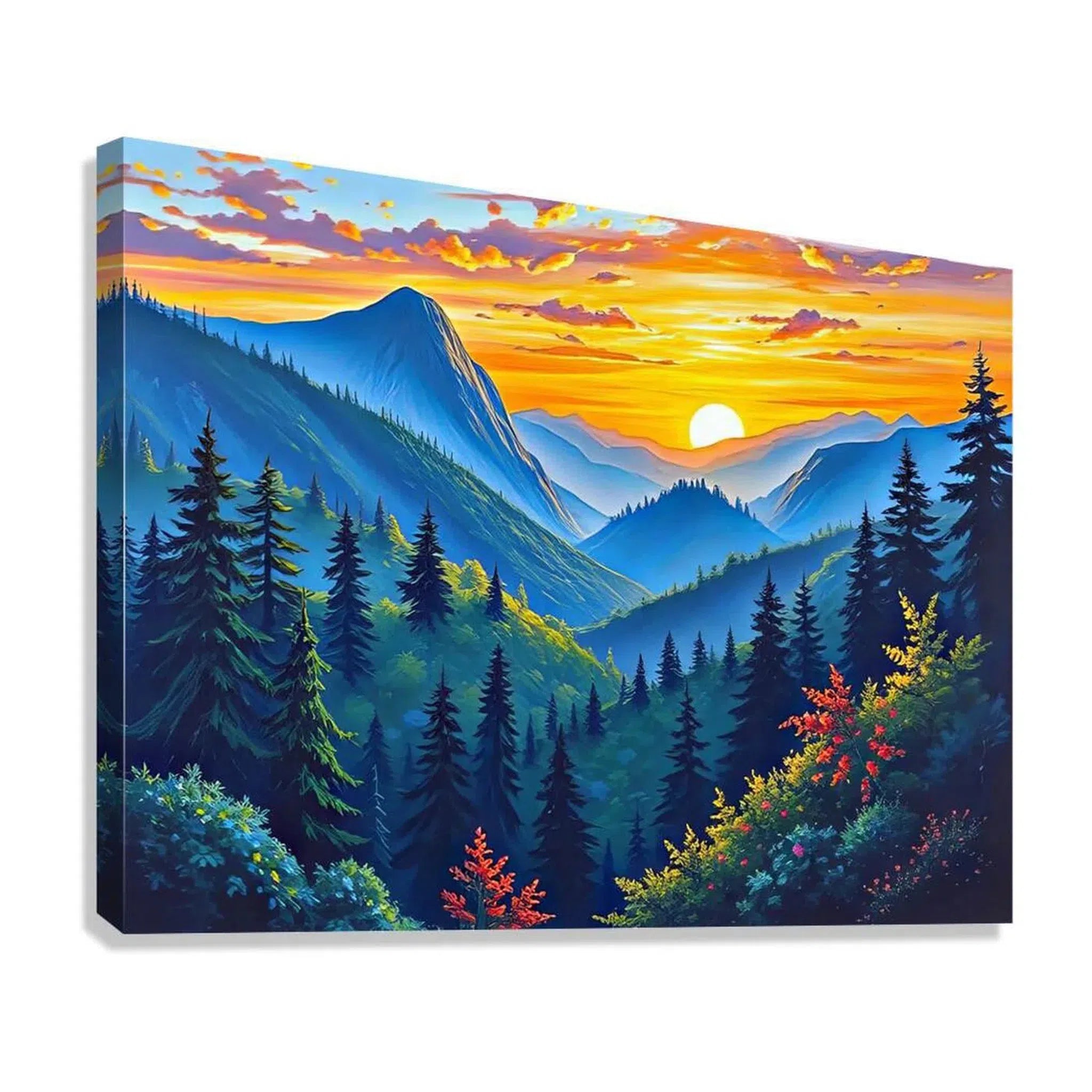 Mountain Peaks At Sunrise Nature Art Print 43718 Giclée Stretched Canvas Print Visual Wall Art