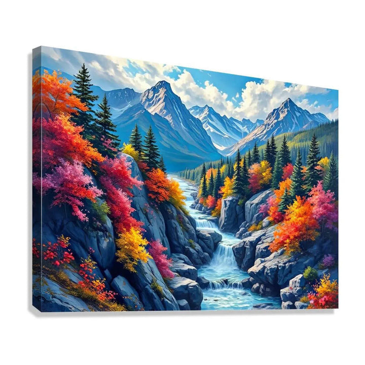 Mountain Valley In Autumn Nature Art Print 43720 Giclée Stretched Canvas Print Visual Wall Art